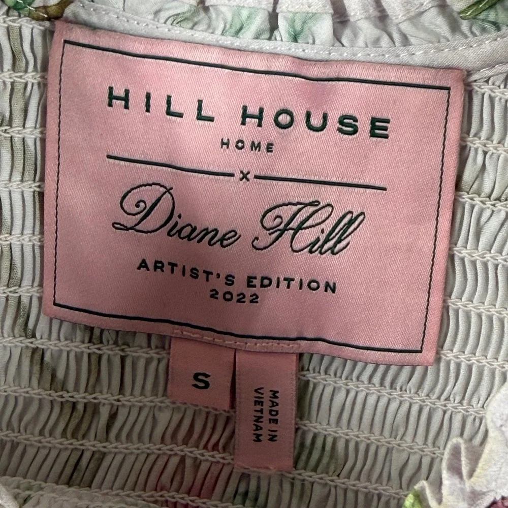 Hill House Home x Diane Hill Aurora Top Small Floral Bird Smocked Puff Sleeve